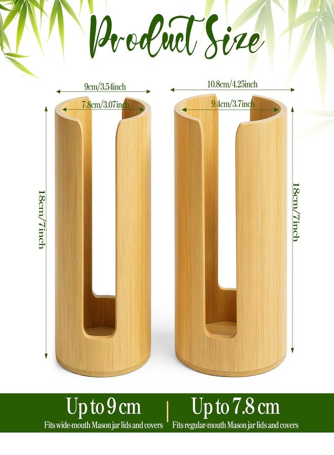 Exclaith 2 Pcs Mason Jar Lid Organizer, 2 Size Bamboo Mason Jar Lids Storage, Vertical Masons Jars Lid Storage, Bamboo Cup Lids Organizer, Stackable Steady for Kitchen Countertop Cupboard - Image 2